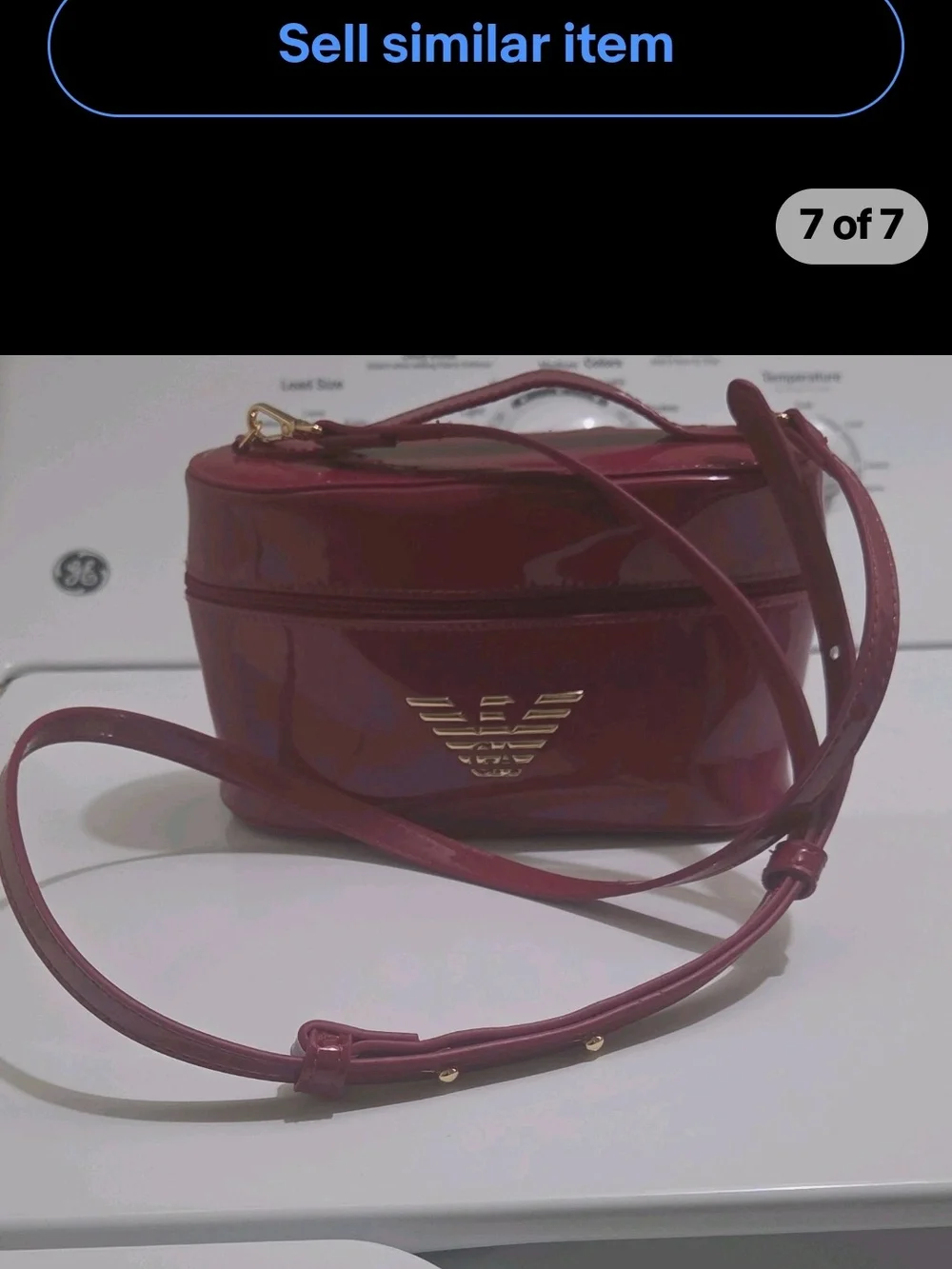 Emporio Armani Burgundy Patent Cosmetics Case Crossbody